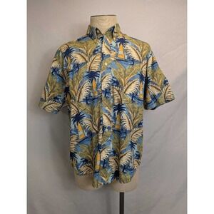 Natural Issue Men's Large Tropical Palm Tree Sailboat Print Short Sleeve Shirt